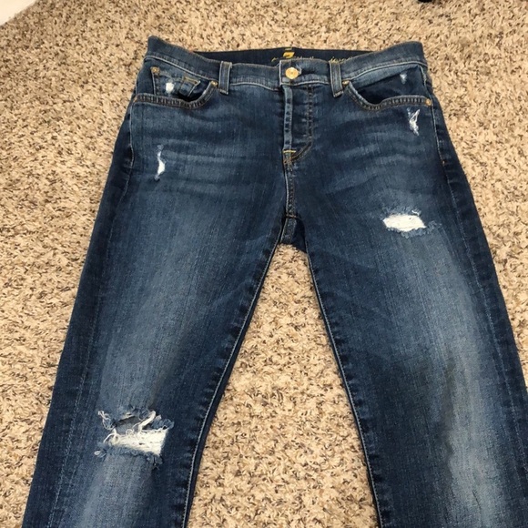 7 For All Mankind Josafina Skinny Boyfriend Jeans Size 24 Distressed Dark Blue - Picture 3 of 11